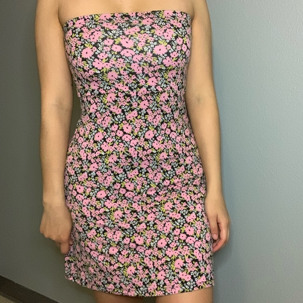 black floral tube top dress